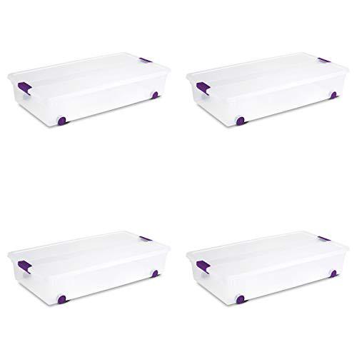 Sterilite-Massillon, OH sterilite 17611704 60 quart/57 liter clearview latch wheeled underbed box, clear lid and base with sweet plum latches and wheel