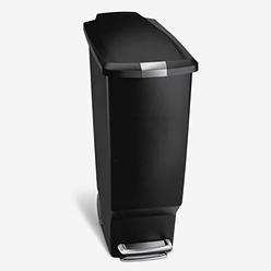 simplehuman 40 liter / 10.6 gallon slim kitchen step trash can, black plastic bin with secure slide lock