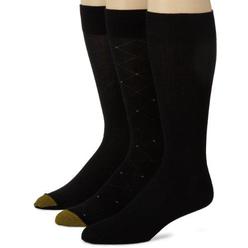 gold toe men's big and tall rayon fashion 3 pack socks, black, 13-15