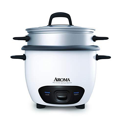 aroma housewares 6-cup (cooked) (3-cup uncooked) pot style rice cooker and food steamer (arc-743-1ng)