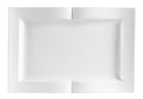 cac china gbk-14 13-1/2-inch by 9-1/8-inch goldbook porcelain rectangular platter, white, box of 12
