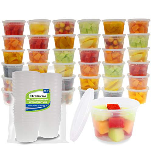 freshware 36-pack 16 oz plastic food storage containers with airtight lids - restaurant deli cups, foodsavers, baby, bento lunc