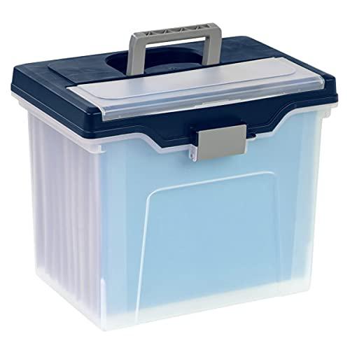 office depot large mobile file box, letter size, 11 5/8in.h x 13 3/6in.w x 10in.d, clear/blue, 110988