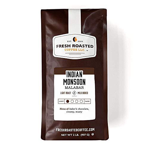 FRESH ROASTED COFFEE LLC FRESHROASTEDCOFFEE.COM fresh roasted coffee llc, indian monsooned malabar coffee, light roast, whole bean, 2 pound bag