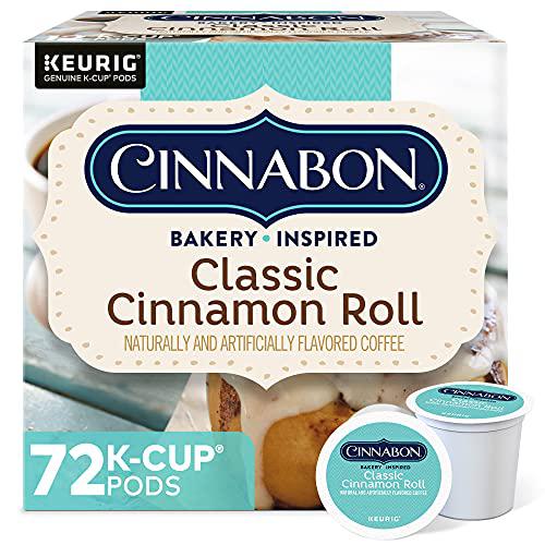 cinnabon classic cinnamon roll, single serve coffee k-cup pod, flavored coffee, 12 count, pack of 6