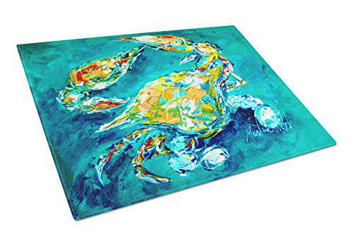 caroline's treasures mw1162lcb by chance crab in aqua blue glass cutting board, large, multicolor