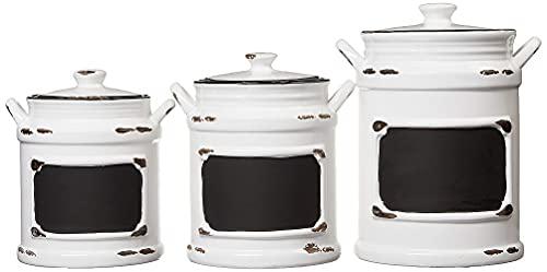 american atelier 1562159-rb vintage canister set 3-piece ceramic jars chic design with lids for cookies, candy, coffee, flour,