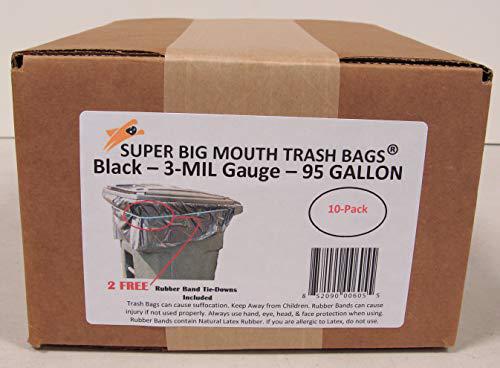 Super Big Mouth Trash Bags 95 gallon super big mouth trash bags 10-pack plus 2 free rubber tie down band