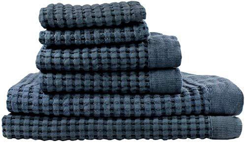 gilden tree 100% natural cotton lattice waffle weave bath towel set (midnight blue)