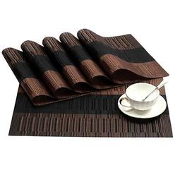 SHACOS Placemats Set of 6 Woven Vinyl Place Mats for Dining Table Heat Resistant Table Mats Wipeable (6, Ombre Coffee Black)