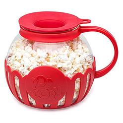 ecolution micro-pop microwave popcorn popper 3qt - temperature safe glass w/multi purpose lid, family size, red