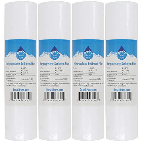 Denali Pure 4-pack replacement for ge gxwh20f polypropylene sediment filter - universal 10-inch 5-micron cartridge compatible with ge house