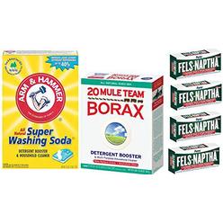 Borax laundry soap kit - fels naptha 4 bars, 20 mule team borax natural laundry booster, & arm & hammer super washing soda