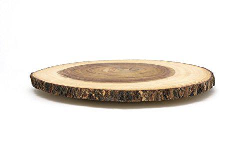 lipper international acacia wood large slab lazy susan with bark rim