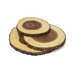 lipper international 1040 acacia wood slab serving board with bark for cheese, crackers, and hors d'oeuvres, set of 3, assorted