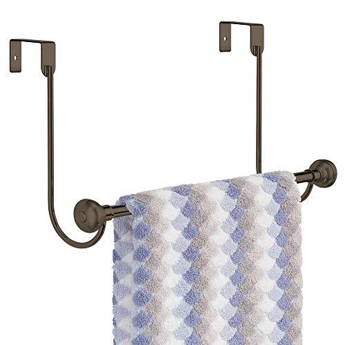 mdesign metal bathroom over shower door towel rack holder - storage organizer bar for hanging washcloths, bath, hand, face & fi