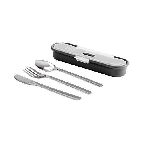 built ny gourmet bento 4-piece stainless steel utensil set with nesting case, black and gray
