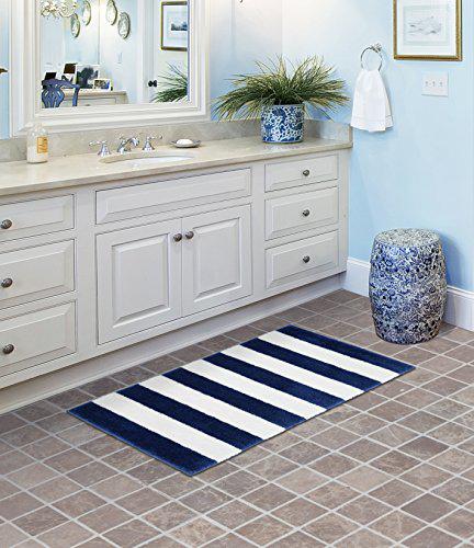 garland rug beach stripe bath rug, 21" x 34", indigo blue/white
