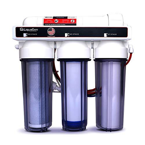 LiquaGen 3 stage - hydroponics (plant growth) reverse osmosis water filtration system | manual flush kit | 150 gpd membrane | liquagen w
