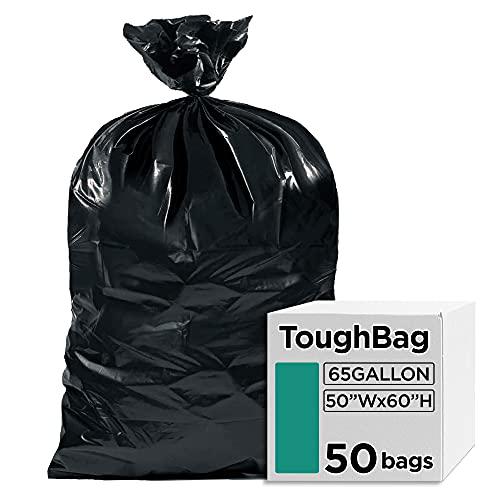 Toughbag 65 gallon trash bags for toter (black, 50 garbage bags per case)