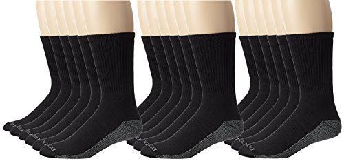 dickies men's dri-tech comfort crew socks, black, 18 pair