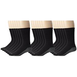 dickies men's dri-tech comfort crew socks, black, 18 pair