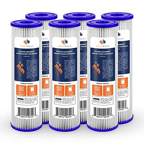 Aquaboon 6-pack of 5 micron pleated sediment water filter cartridge 10"x2.5" standard size by aquaboonaquaboon 1 micron 10" x 2.5" pleat