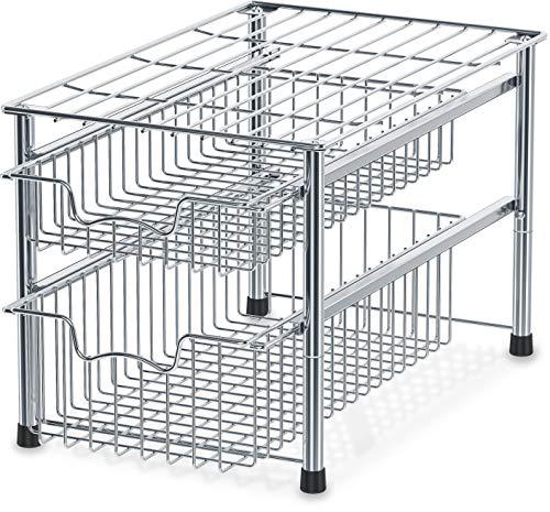 simple houseware stackable 2 tier sliding basket organizer drawer, chrome