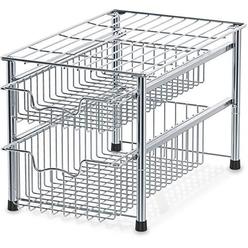 simple houseware stackable 2 tier sliding basket organizer drawer, chrome