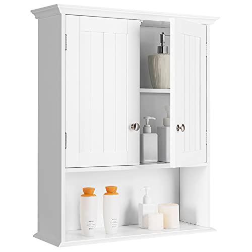 tangkula wall mount bathroom cabinet wooden medicine cabinet storage organizer with 2-doors and 1- shelf cottage collection wal