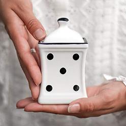 city to cottage handmade white and black polka dot small 5.3oz/150ml ceramic kitchen herb, spice, storage jar with lid, pottery
