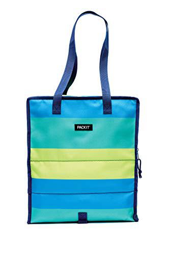 PackIt Cool packit freezable grocery shopping bag with zip closure, fresh stripe