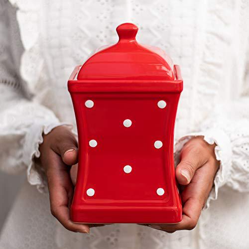 city to cottage handmade red and white polka dot large ceramic 31.5oz/900ml kitchen storage jar with lid | pottery canister, co