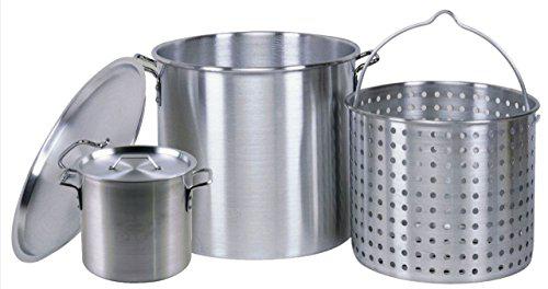 Houston Seafood Company professional grade 80 quart all purpose boiling pot with basket (3pc) plus a bonus 12 quart stock pot (2pc) .