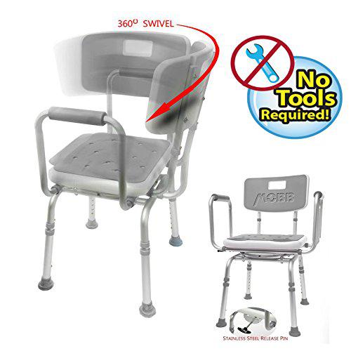 mobb premium bathroom swivel shower chair bath bench with back, 360 degree swivel seat with locking mechanism
