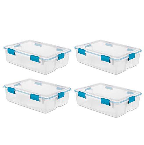 sterilite 37 qt thin gasket box clear storage bin containers, 4-pack | 19314304