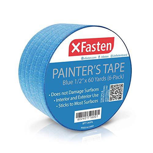 X Fasten xfasten professional blue painters tape, multi-use, 1/2-inch by 60-yard, pack of 6, masking tape blue