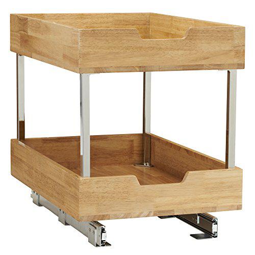 household essentials 24521-1 glidez bamboo 2-tier sliding cabinet organizer, 14.5" wide, wood