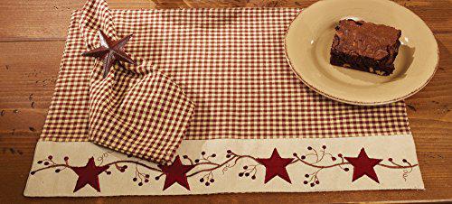 The Country House Collection red barn stars and berries country check 13 x 19 cotton embroidered appliqued placemats set of 4