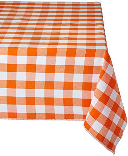 la linen rectangular checkered tablecloth 60" x 108", orange and white