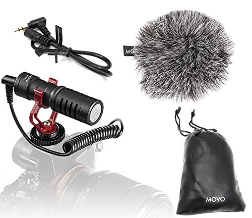 movo vxr10 universal video microphone with shock mount, deadcat windscreen, case for iphone, android smartphones, canon eos, ni