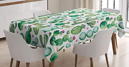 ambesonne green tablecloth, mexican texas cactus plants spikes cartoon like print, dining room kitchen rectangular table cover,