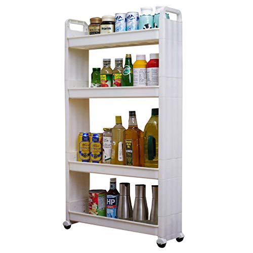 baoyouni slim slide out rolling storage cart tower, narrow space organizer rack with wheels for laundry, bathroom, kitchen & li