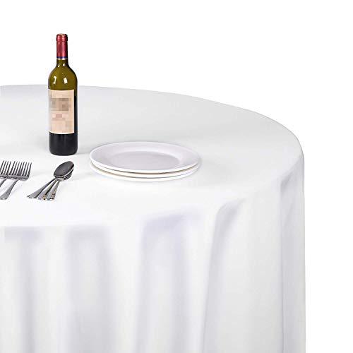 emart round tablecloth, 120 inch diameter white 100% polyester banquet wedding party picnic circle table cloths (6 pack)