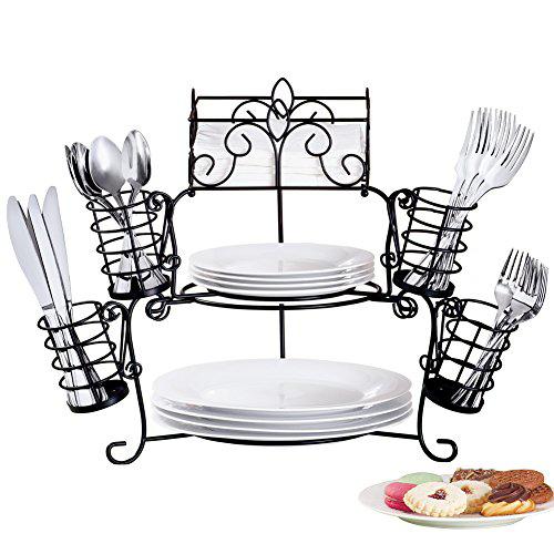 Collections Etc buffet organizer with scroll design, 7-piece set for plates, napkins and cutlery