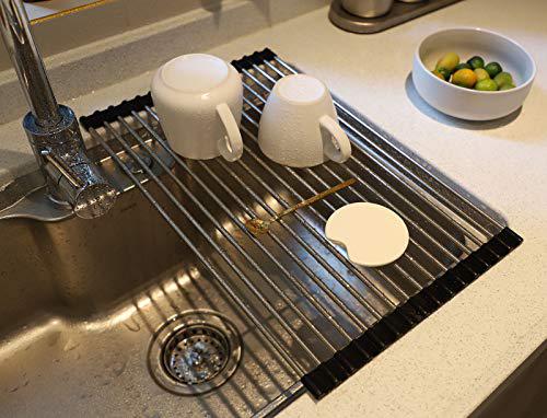 SHUYUE roll up dish drying rack over sink stainless still dishes drainer rack multipurpose kitchen drying rack foldable dryer rack for