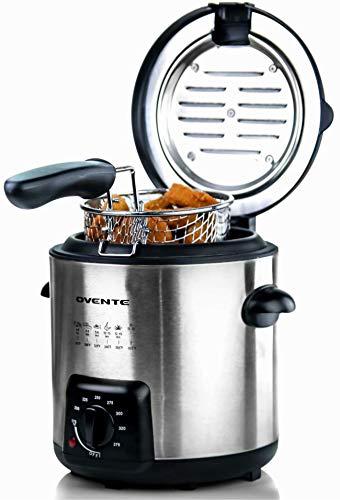 ovente fdm1091br mini deep fryer with removable basket, stainless steel, adjustable temperature control, non-stick interior, pe