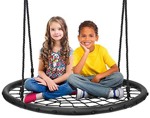 sorbus spinner swing - kids indoor/outdoor round web swing - great for tree, swing set, backyard, playground, playroom - access