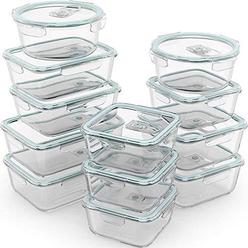 Razab HomeGoods razab 24 piece glass food storage containers w/airtight lids - microwave/oven/freezer & dishwasher safe - steam release valve b