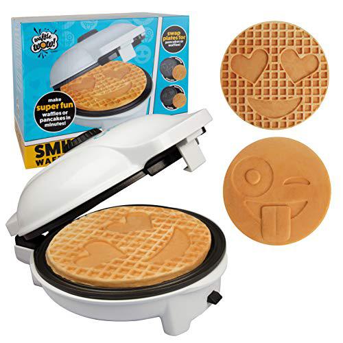Cucina Pro emoji waffler & pancake maker w interchangeable plates - choose either 8" diameter smiley face waffles or pan cakes - non-stick